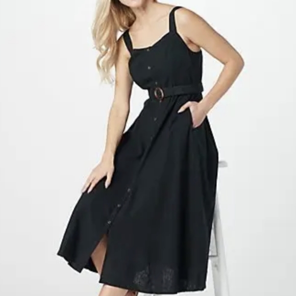 All Worthy Hunter McGrady Black Petite Belted Woven Dress 36W 4X 5X 6X LOOK - Picture 2 of 8